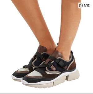 Chloe Sonnie Mixed Media Leather Black & Brown Womens Sneakers Size 38